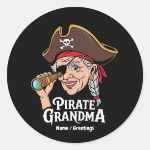 Pirate Oma Funny Oma Halloween Kostüm Runder Aufkleber