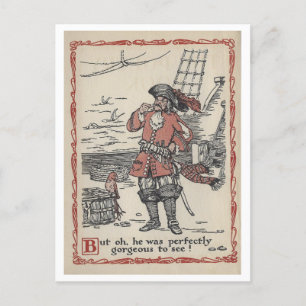 Pirate + Papagei Vintage-Buchillustration Postkart Postkarte