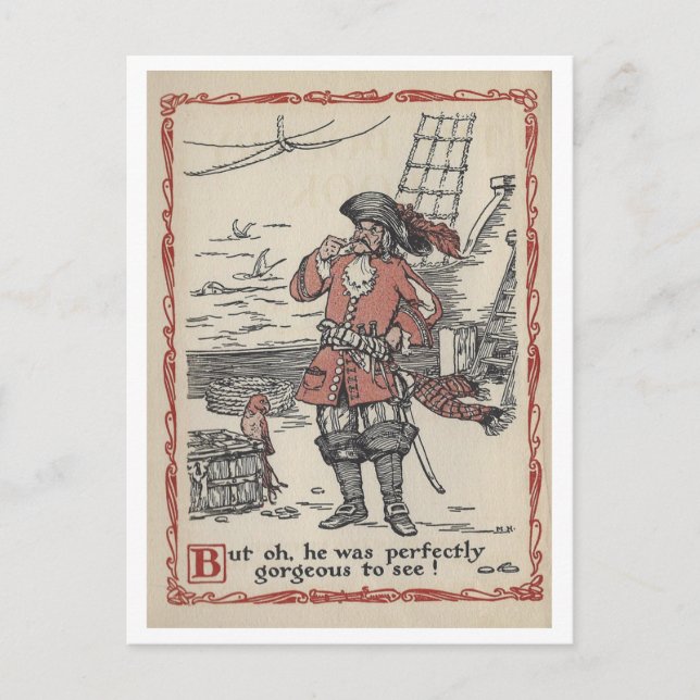 Pirate + Parrot Vintag Book Illustration Postcard Postkarte (Vorderseite)
