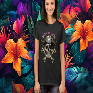 Pirate Party Adult Skull Kapitän Knochen Mama T-Shirt