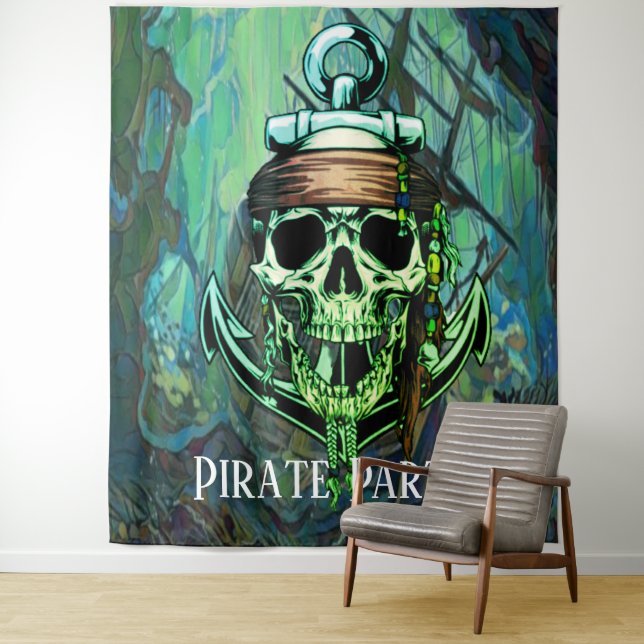 Pirate Party Skull Captain Green Ghost Ship Wandteppich (Beispiel)