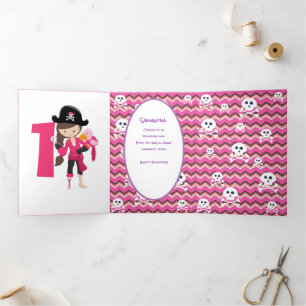Pirate Pink 1. Geburtstag Dreifach Gefaltete Karte