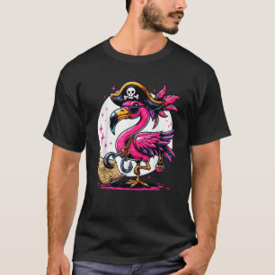 Pirate Pink Flamingo Halloween-Party Piratenflagge T-Shirt