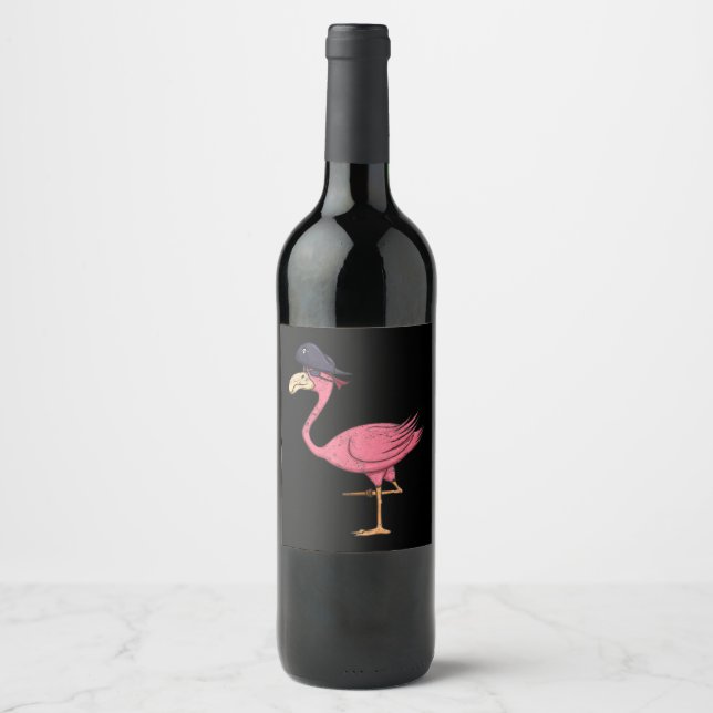 Pirate Pink Flamingo mit Eyepatehalpie Weinetikett (Vorderseite)