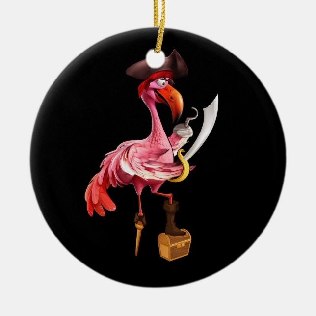 Pirate Pink Flamingo Party Girls Eye Patch Hallowa Keramik Ornament (Vorne)