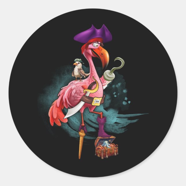 Pirate Pink Flamingo Witch Halloween-Party Girls J Runder Aufkleber (Vorderseite)