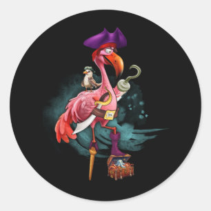 Pirate Pink Flamingo Witch Halloween-Party Girls J Runder Aufkleber