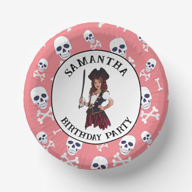 Pirate Pink Girl Skulls Pappteller (Vorderseite)