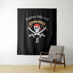 Pirate Piratenflagge Black Birthday Party Hintergr Wandteppich