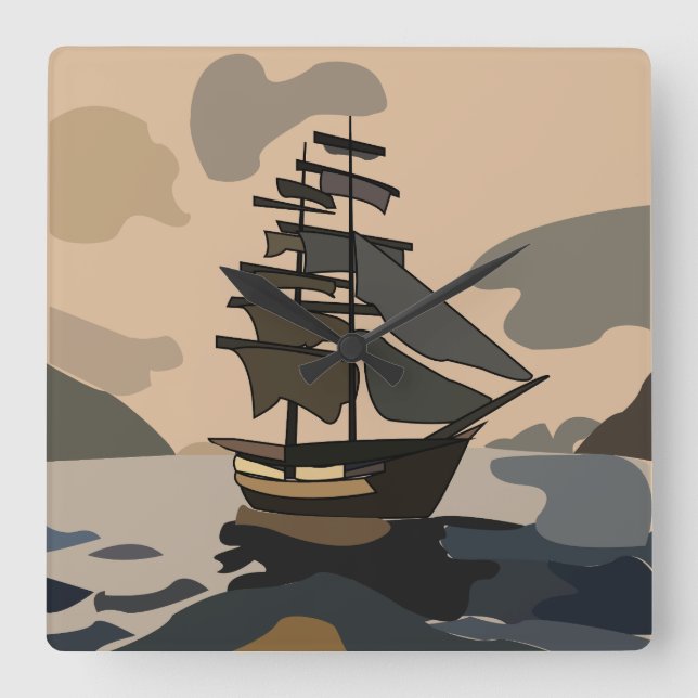 Pirate Pirates Ship Adventure Pirate Quadratische Wanduhr (Vorderseite)