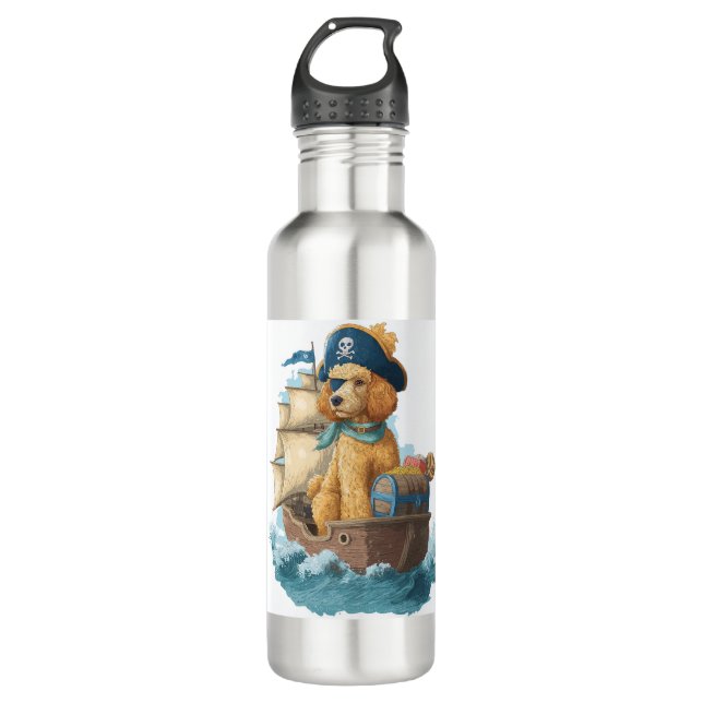 Pirate Poodle � Funny Sea Dog Edelstahlflasche (Vorderseite)