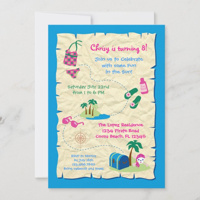 Pirate Pool Party Geburtstag Einladung (Vorderseite)