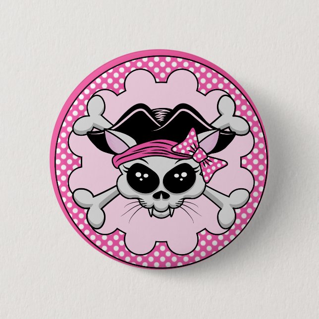 Pirate Princess Kitty Skull Button (Vorderseite)