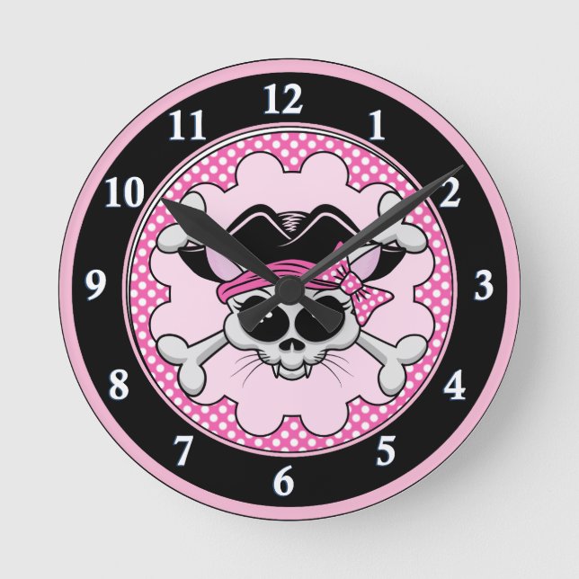 Pirate Princess Kitty Skull Runde Wanduhr (Vorderseite)