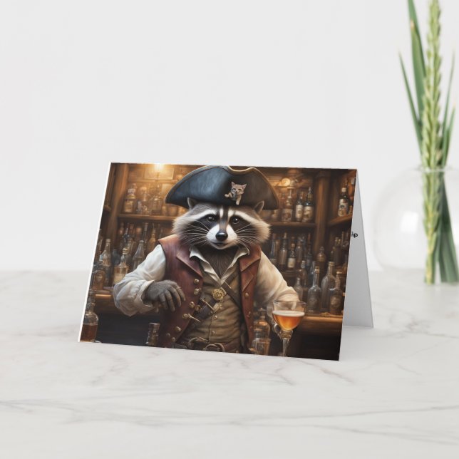 Pirate Raccoon Barkeeper zum Geburtstag Karte (Vorderseite)
