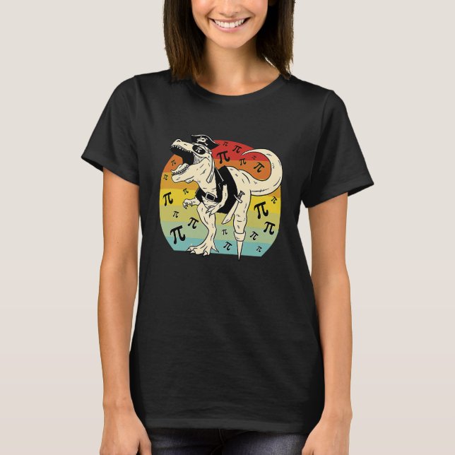 Pirate Rex Dinosaur retro sunset Pie math T-Shirt (Vorderseite)