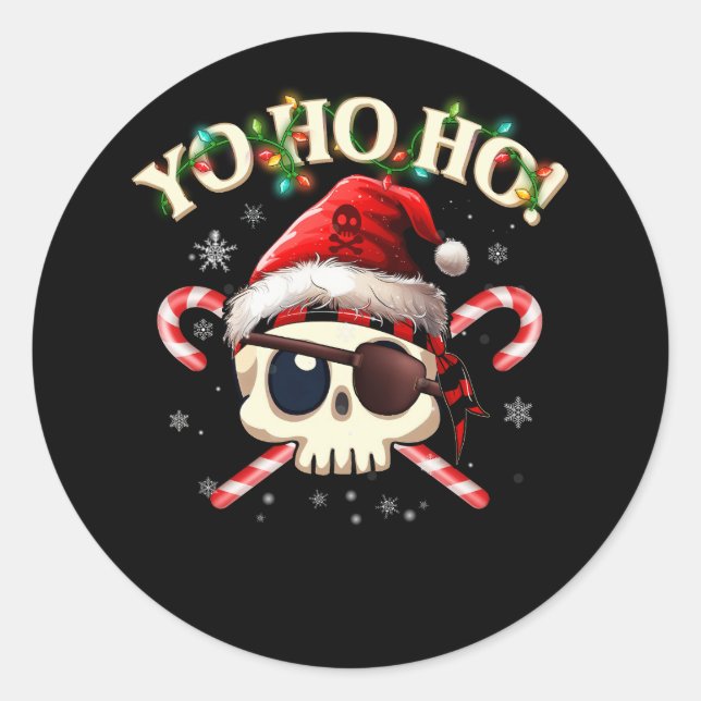 Pirate Santa Skull Crossbones Candy Cane Weihnacht Runder Aufkleber (Vorderseite)