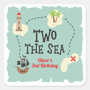 Pirate Schatzkarte 2 das Meer 2. Geburtstag Quadratischer Aufkleber