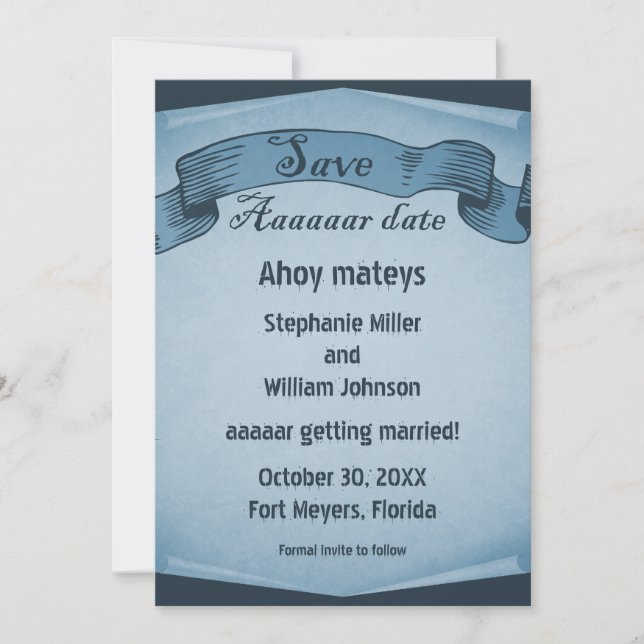 Pirate Scroll Save the Date einladen, Blue Einladung (Vorderseite)