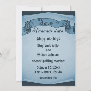Pirate Scroll Save the Date einladen, Blue Einladung