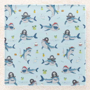 Pirate Shark Doodle Illustration Glasuntersetzer