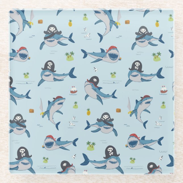 Pirate Shark Doodle Illustration Glasuntersetzer (Vorderseite)