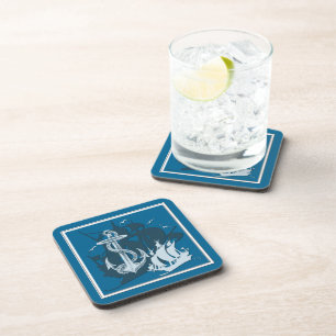 Pirate Ship & Anchor White Silhouette Coasters Untersetzer