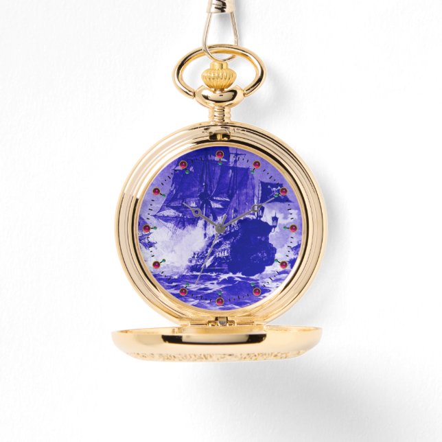 PIRATE SHIP BATTLE Navy Blue Nautic Armbanduhr (Vorderseite)