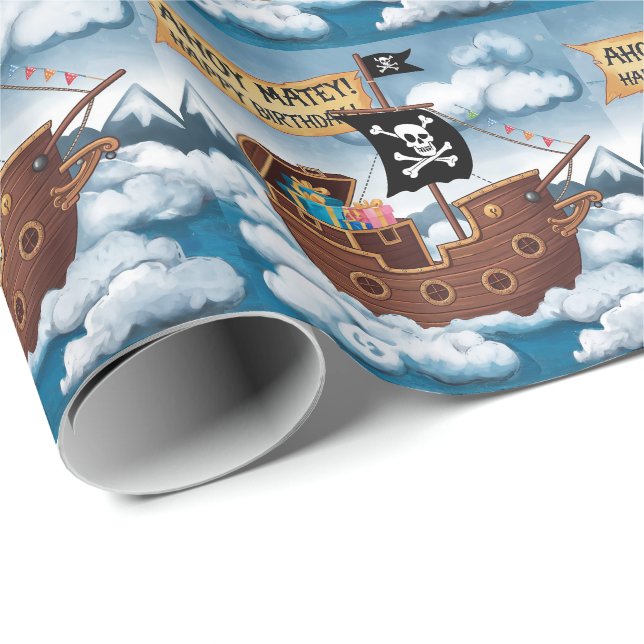 Pirate Ship Birthday Card - Ahoy Matey! Geschenkpapier (Rolleneckpunkt)