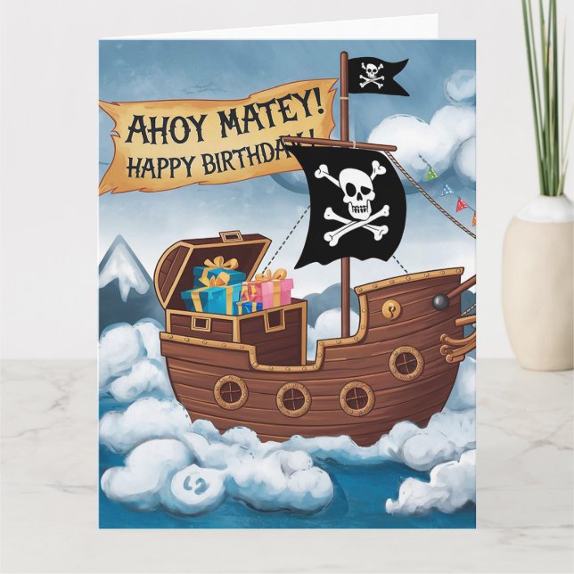 Pirate Ship Birthday Card - Ahoy Matey! Karte (Vorderseite)