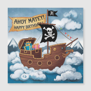 Pirate Ship Birthday Card - Ahoy Matey! Magnetkarte