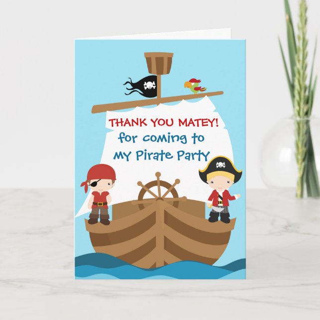 Pirate Ship Birthday Thank You Card Dankeskarte (Vorderseite)