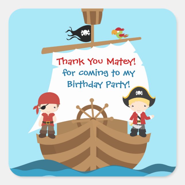 Pirate Ship Birthday Vielen Dank, Ihr Aufkleber (Vorderseite)