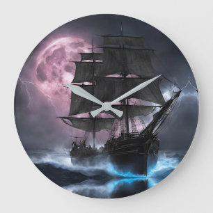 Pirate Ship Blitz Erdbeermond Personalize Große Wanduhr