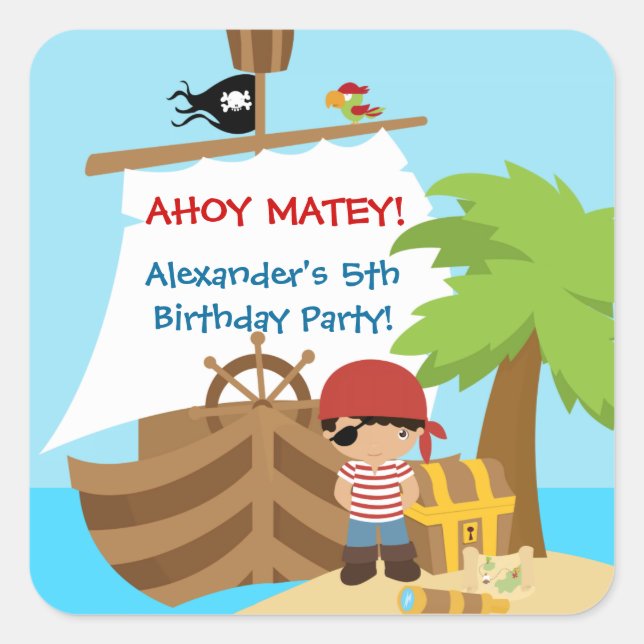 Pirate Ship Boy Geburtstagsparty Sticker (Vorderseite)