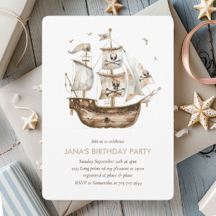 Pirate Ship Brown nautical Theme Geburtstag Einladung
