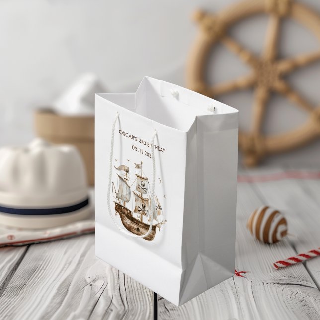 Pirate Ship Brown nautical Theme Geburtstag Mittlere Geschenktüte (Von Creator hochgeladen)