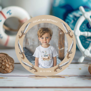 Pirate Ship Brown nautical Theme Geburtstag Runder Aufkleber
