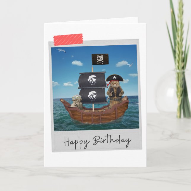 Pirate Ship Cat Funny Birthday Card Karte (Vorderseite)