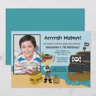 Pirate Ship Foto Boy's Birthday Einladung 12x18