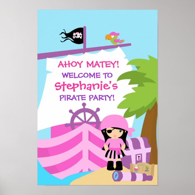 Pirate Ship Girl Birthday Party Poster (Vorne)