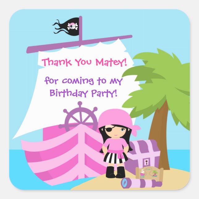 Pirate Ship Girl Geburtstag Danke, Sticker (Vorderseite)