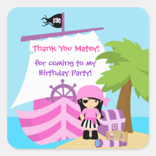 Pirate Ship Girl Geburtstag Danke, Sticker