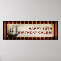 Pirate Ship Grunge Custom Birthday Party Banner
