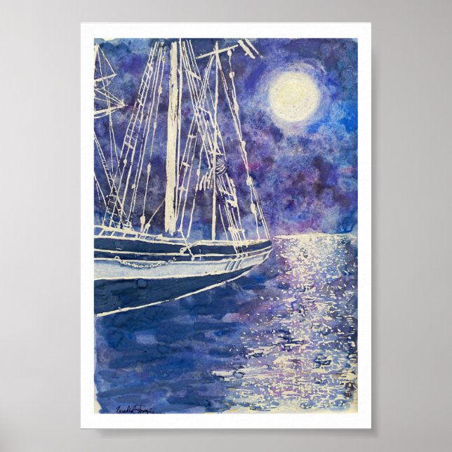 Pirate Ship in the Moonlight Poster (Vorne)