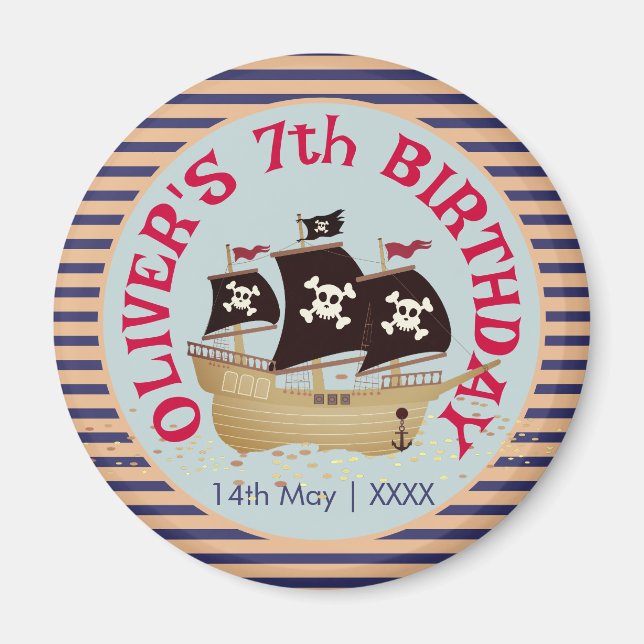 Pirate Ship Kindergeburtstag Party Magnet (Vorne)