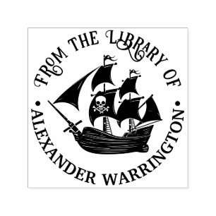 Pirate Ship Skull Crossbones Bibliotheksname Permastempel
