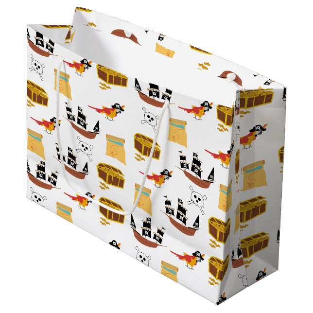 Pirate Ship Treasure Thest Muster Große Geschenktüte (Vorderseite Schrägansicht)