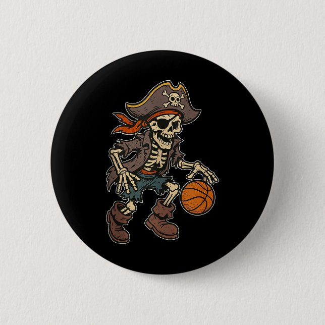 Pirate Skeleton Basketball Halloween Pirate Costum Button (Vorderseite)