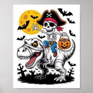 Pirate Skeleton Halloween T Rex Candy Dinosaur Shi Poster